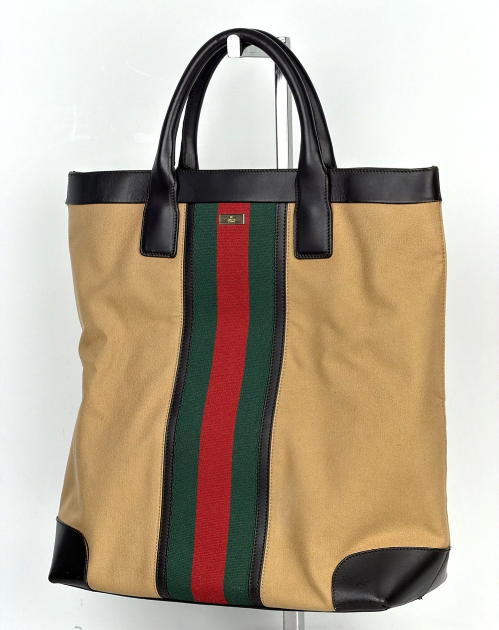 Gucci Web Canvas Vertical Tote Bag in Beige Vintage S-06